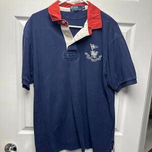 Ralph Lauren, Short Sleeve Polo, XL, Navy with orange collar